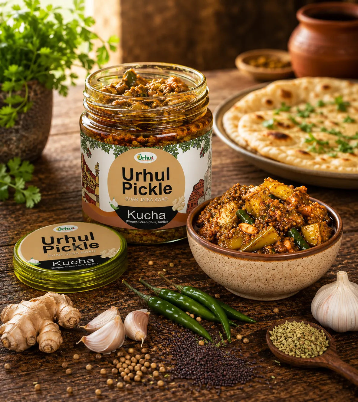 Ginger, Garlic & Green Chilli Achar (Kucha)